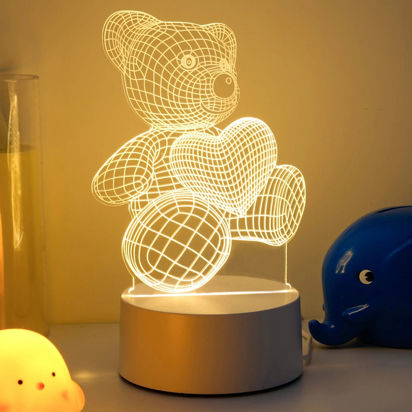 3D LED Love Bear Night Light - USB Control, Cozy Bedroom Glow