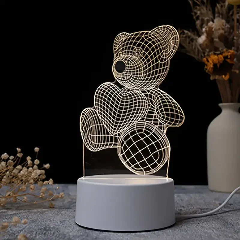 3D LED Love Bear Night Light - USB Control, Cozy Bedroom Glow