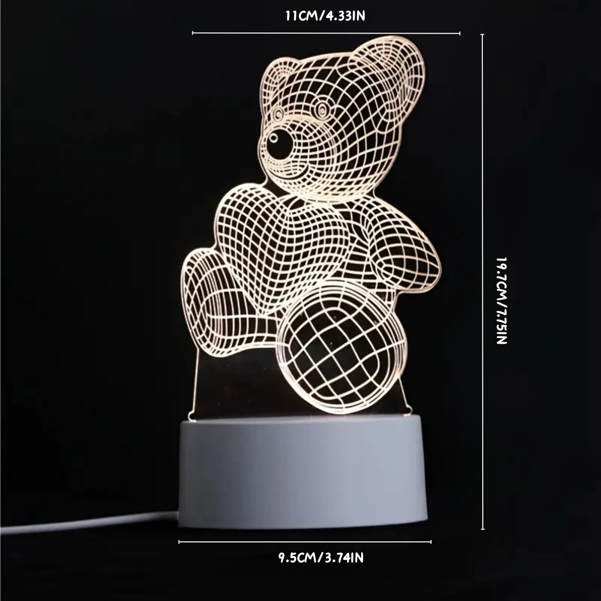 3D LED Love Bear Night Light - USB Control, Cozy Bedroom Glow