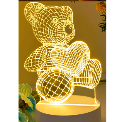 3D LED Love Bear Night Light - USB Control, Cosy Bedroom Glow